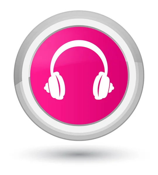 Иконка наушников - розовая круглая кнопка — стоковое фото