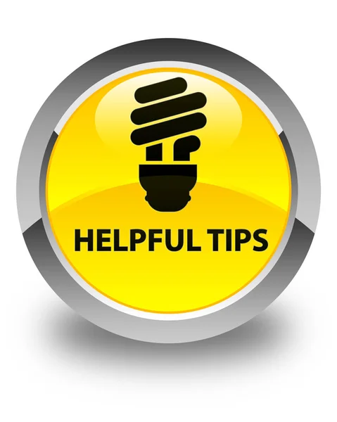 Consejos útiles (icono de la bombilla) botón redondo amarillo brillante —  Fotos de Stock