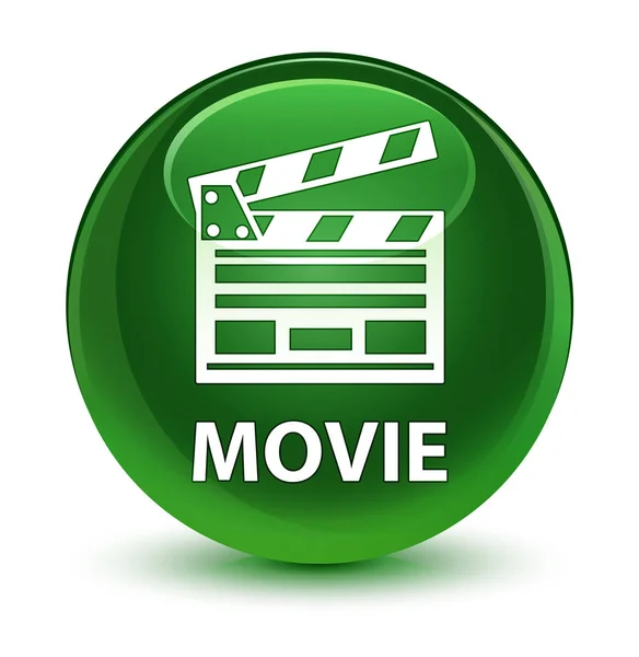 Movie (cinema clip icon) Glassy soft green round button — стоковое фото