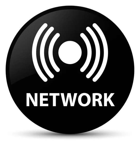 ネットワーク (信号アイコン) 黒ラウンド ボタン — ストック写真