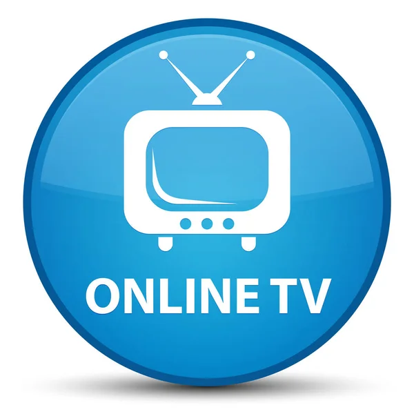 Online tv särskilda cyan blå runda knappen — Stockfoto