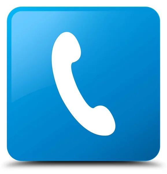 Ícone do telefone botão quadrado azul ciano — Fotografia de Stock