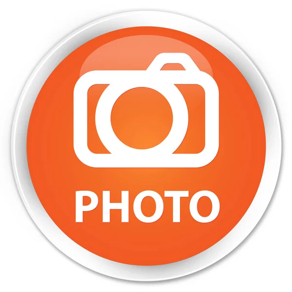 Foto (camerapictogram) premie oranje ronde knop — Stockfoto