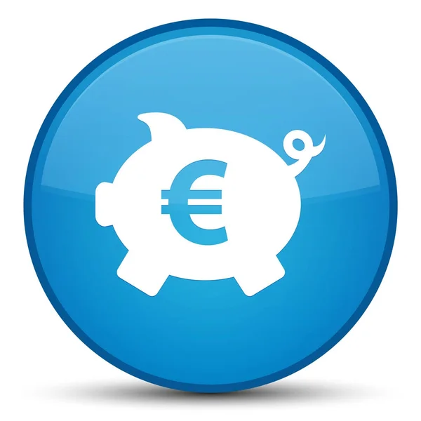 小猪银行欧元符号图标特殊青色蓝圆按钮 — 图库照片