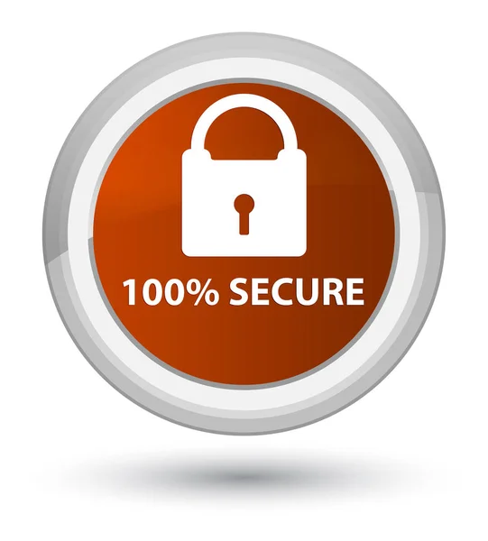 100% 安全な主要な茶色の丸いボタン — ストック写真