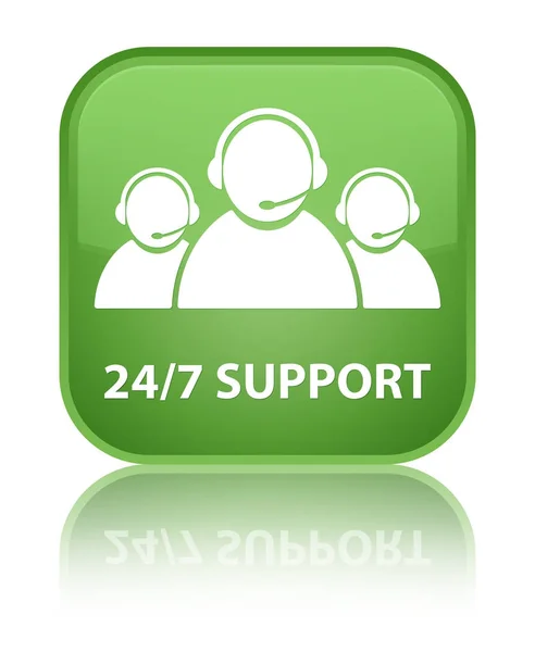 24/7 Support (customer care team icon) special soft green square — Stock Photo, Image