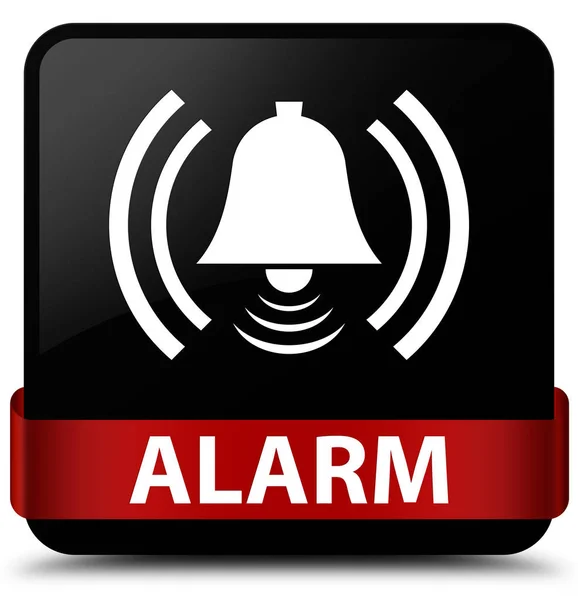 Allarme (icona campana) nero quadrato pulsante rosso nastro al centro — Foto Stock