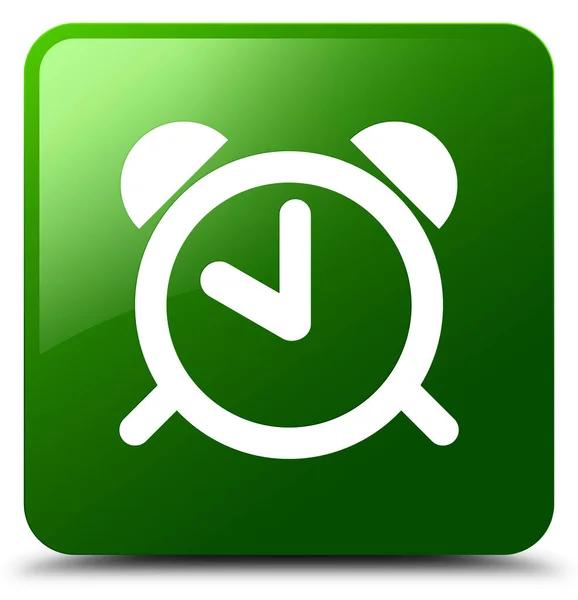 Ébresztő óra ikon zöld négyzet gomb — Stock Fotó
