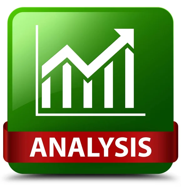分析 (统计图标) 绿色方形按钮红色丝带在中间 — 图库照片