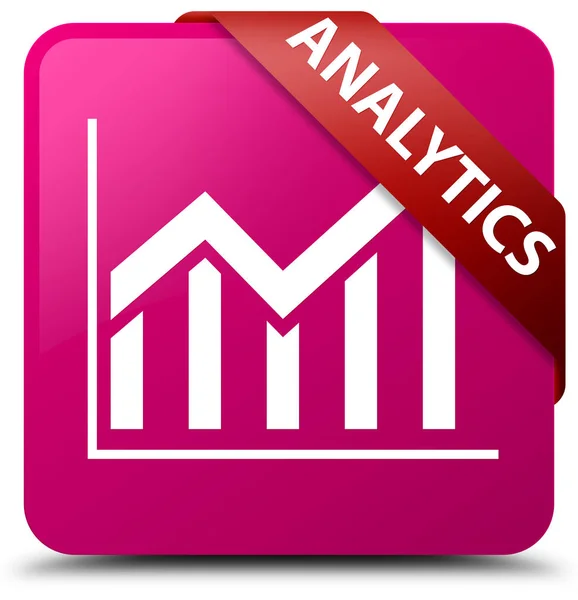 Analytics (statistieken pictogram) roze vierkante knop rood lint in cor — Stockfoto