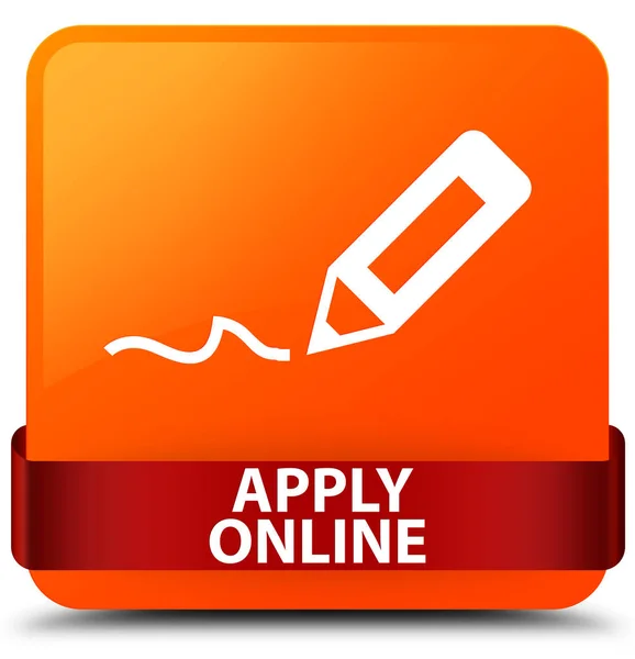 Aplicar on-line (editar o ícone da caneta) laranja quadrado botão fita vermelha em — Fotografia de Stock