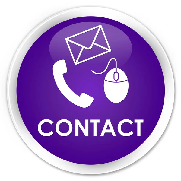 Premium Contact (telefon e-mail és egér ikon) lila kerek gomb — Stock Fotó