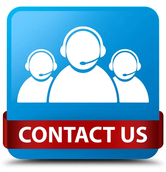 Contactez-nous (icône de l'équipe de service à la clientèle) bleu cyan bouton carré rouge — Photo