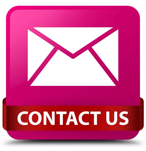 Kontakt (e-mail ikona) różowy kwadrat przycisk czerwoną wstążką w środku — Zdjęcie stockowe