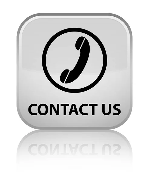Skontaktuj się z nami (ikonę telefonu) specjalne białym kwadratowy przycisk — Zdjęcie stockowe