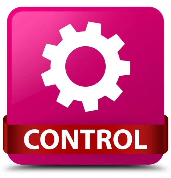 Control (settings icon) pink square button red ribbon in middle — Stock Photo, Image