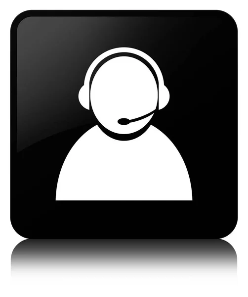 Ícone de atendimento ao cliente botão quadrado preto — Fotografia de Stock