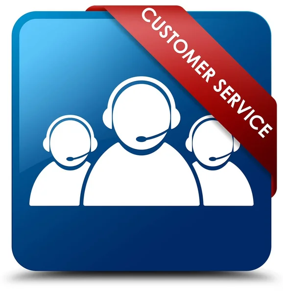 Customer service (team icon) blue square button red ribbon in co