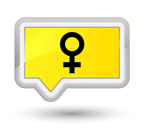 Ícone de sinal feminino botão de banner amarelo primo — Fotografia de Stock