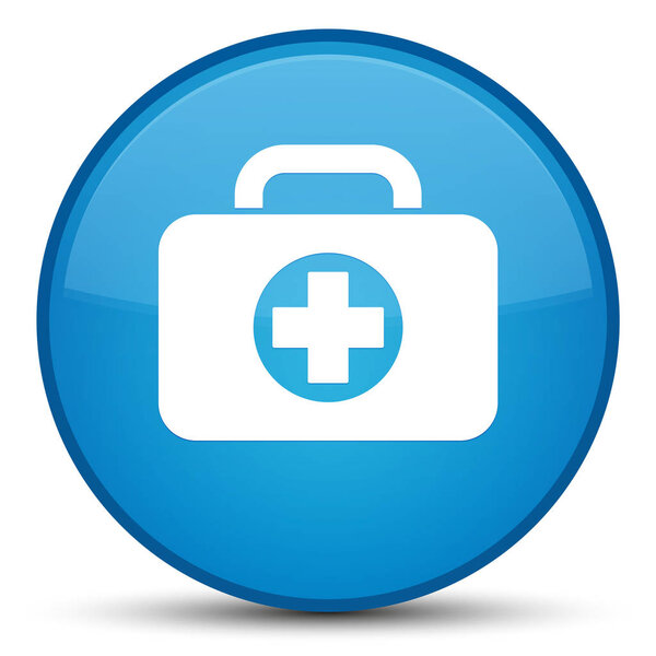 First aid kit bag icon special cyan blue round button