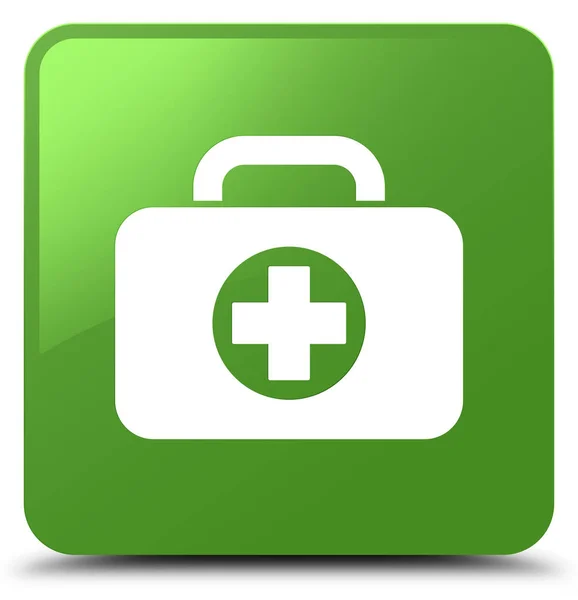 First aid kit bag icon soft green square button — Stock Photo, Image