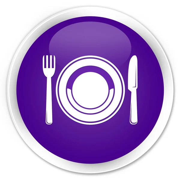 Іконка харчової пластини преміум фіолетова кругла кнопка — стокове фото