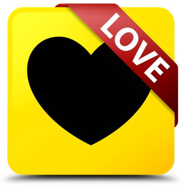 Sarı kare düğme kırmızı kurdele köşesindeki seviyorum