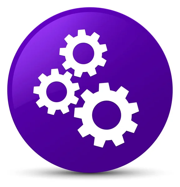 Gears icon purple round button — Stock Photo, Image