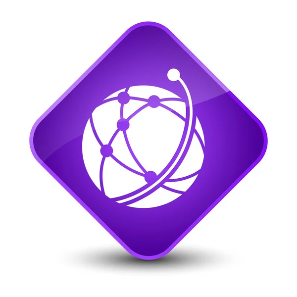 Ícone de rede global elegante botão de diamante roxo — Fotografia de Stock