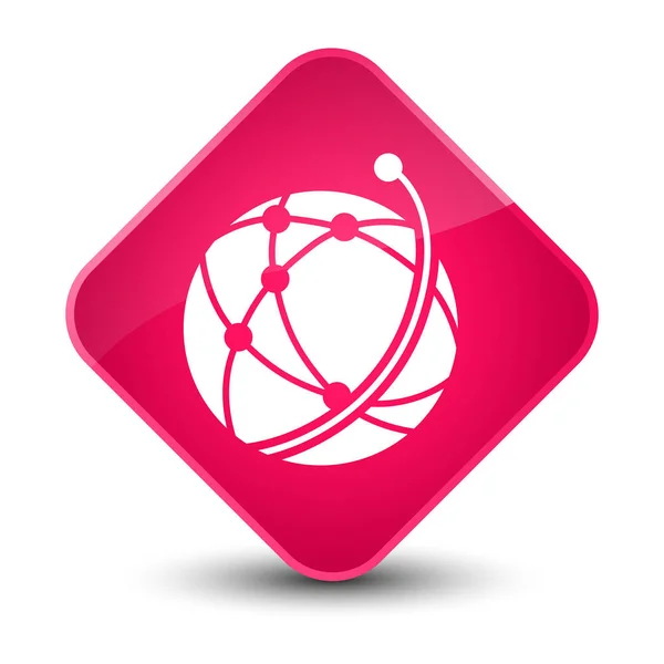 Ícone de rede global elegante botão de diamante rosa — Fotografia de Stock