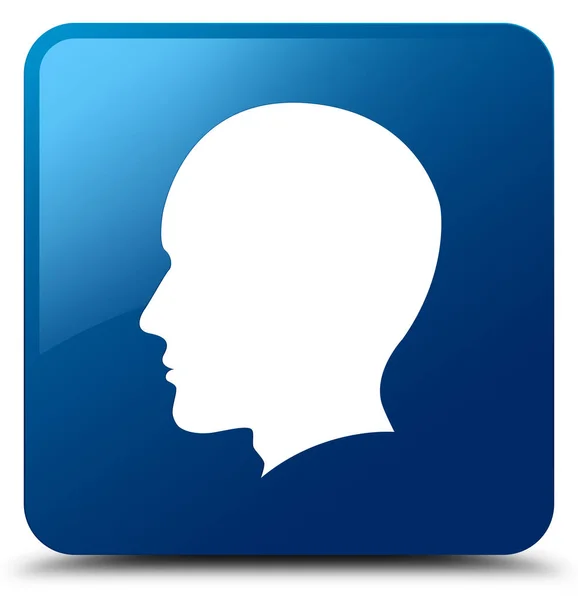 Tête mâle visage icône bleu carré bouton — Photo