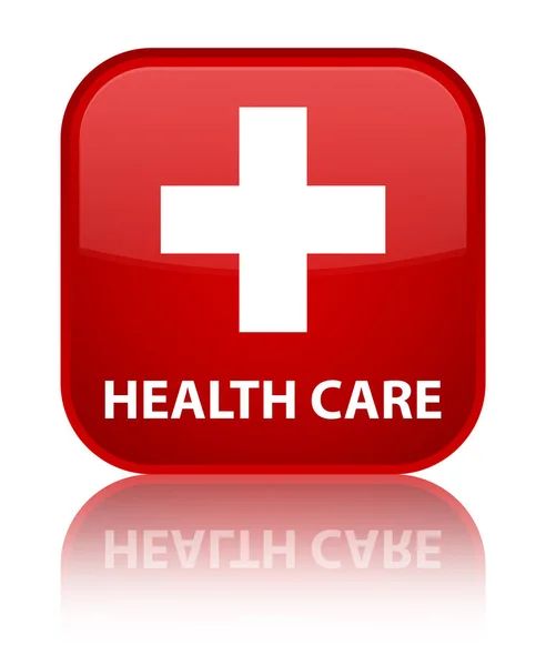 Cuidado de la salud (más signo) botón cuadrado rojo especial —  Fotos de Stock