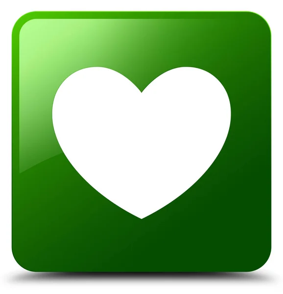 ハート型アイコン緑の正方形ボタン — ストック写真