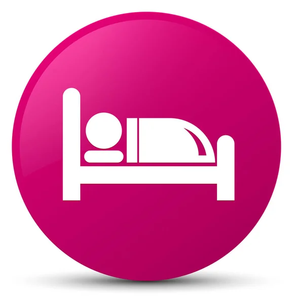 Icono de la cama del hotel botón redondo rosa — Foto de Stock