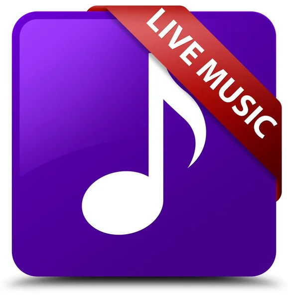 Música en vivo púrpura botón cuadrado rojo cinta en la esquina — Foto de Stock