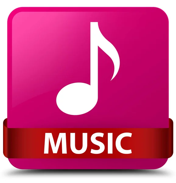 Music pink square button red ribbon in middle — Stock Photo, Image