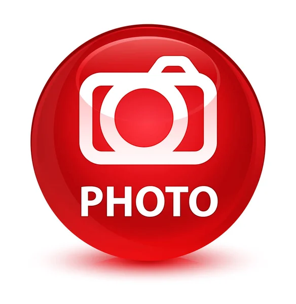 Glassy rode ronde knop foto (camera-icoontje) — Stockfoto