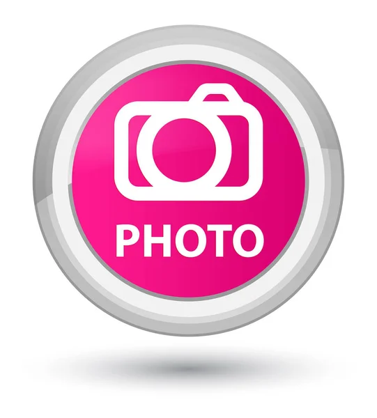 Foto (ícone da câmera) botão redondo rosa principal — Fotografia de Stock