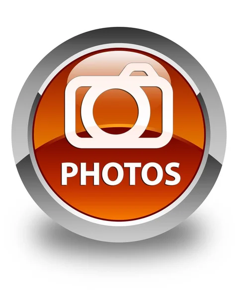 Zdjęcia (ikonę kamery) brązowy błyszczący okrągły przycisk — Zdjęcie stockowe
