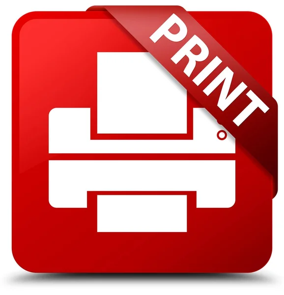 Stampa (icona della stampante) rosso quadrato pulsante rosso nastro in angolo — Foto Stock