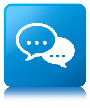 Konuşma balonu simgesini camgöbeği mavi kare düğme