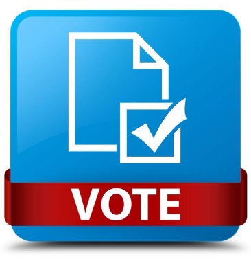 Oy (anket simgesi) camgöbeği mavi kare düğme kırmızı kurdele orta