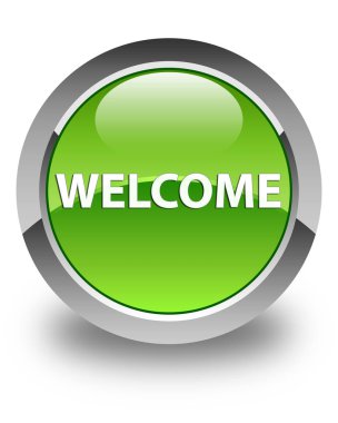 Hoş geldiniz parlak yeşil yuvarlak düğme