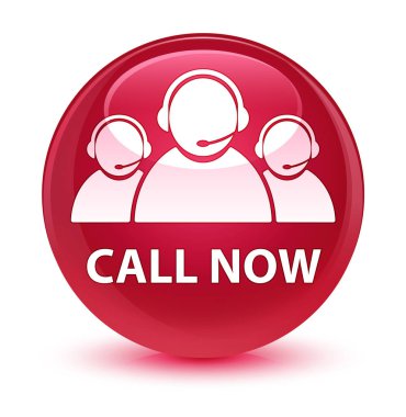 (Müşteri bakım ekibi simgesi) cam gibi pembe yuvarlak şimdi düğme