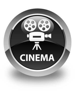 Sinema (video kamera simgesi) parlak siyah yuvarlak düğmesi