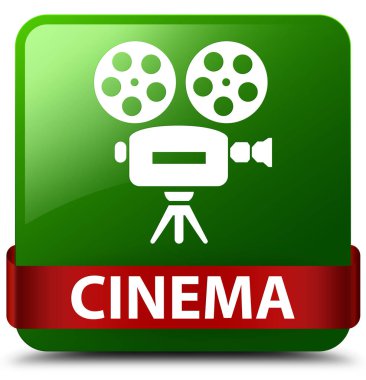 Sinema (video kamera simgesi) yeşil kare düğme kırmızı kurdele içinde orta