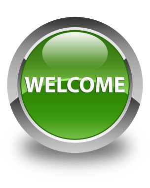 Hoş geldiniz parlak yumuşak yeşil yuvarlak düğme