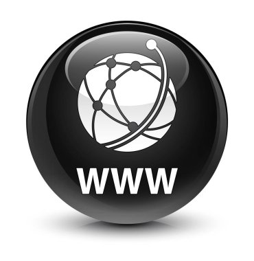 Www (küresel ağ simgesini) cam gibi siyah yuvarlak düğmesi