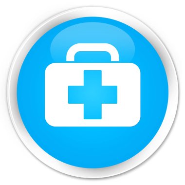 İlk yardım çantası simgesini sigorta primi camgöbeği mavi yuvarlak düğmesi