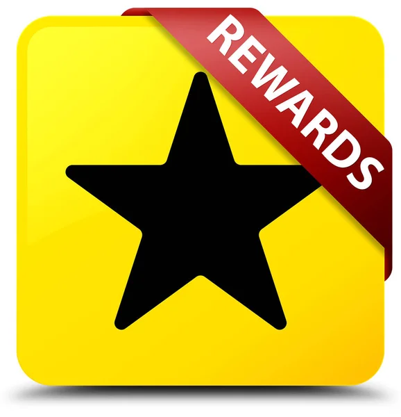 Ödüller (yıldız simgesi) sarı kare düğme kırmızı kurdele köşesinde — Stok fotoğraf